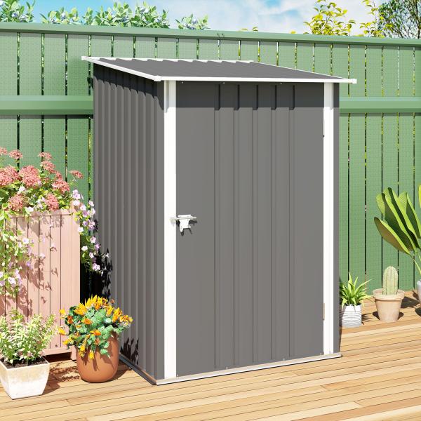 Abrigo de Jardim 0,92 m² 100x103x160 cm de Aço Galvanizado com Porta Fechadura e Teto Inclinado Cinza