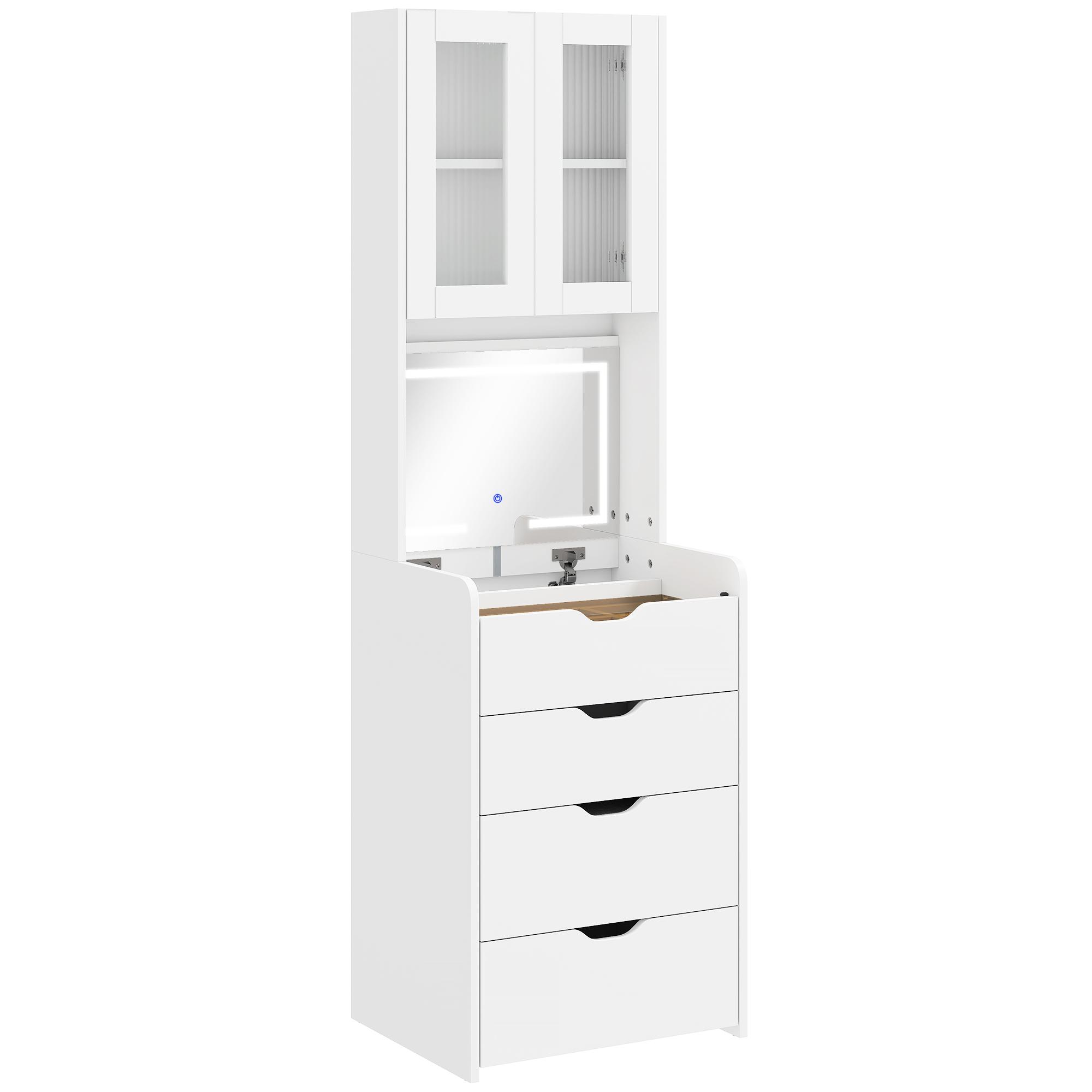 Toucador de Maquilhagem com Luzes LED de 3 Cores Espelho Rebatível e Banco Acolchoado 50x40x160 cm Branco