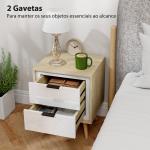 Conjunto de 2 Mesas de Cabeceira Modernas com 2 Gavetas de Deslizamento Silencioso Pés de Madeira 40x35x50 cm Branco Brilhante e Carvalho