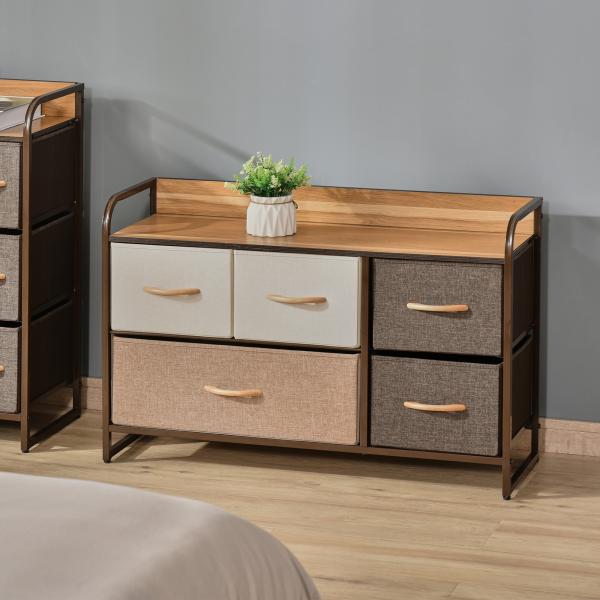 Cómoda com 5 Gavetas de Tecido Amovíveis e Dobráveis Base Elevada Armário de Armazenamento 87,5x29x58cm Multicor