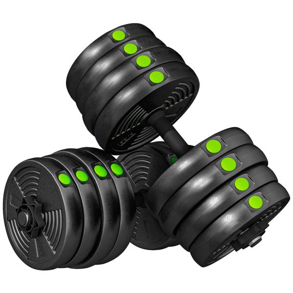 Kit de Halteres 30 kg 2 em 1 Jogo de Pesos com Barra de Pesos Pega Antiderrapante para Treino de Força Preto e Verde