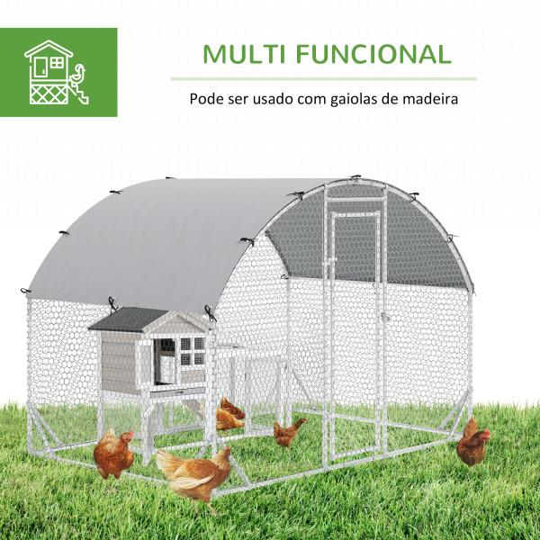 Galinheiro para Exterior para 4 - 6 Galinhas de Aço Galvanizado com Teto de Tecido Oxford 2,8x1,90x1,97 m Prata