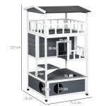 Casa para Gatos Caseta de madeira em abeto com espaço amplo com 4 pisos e espaço destacável para areia 75,5x75x137 cm