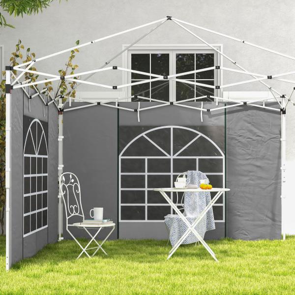 2 Paredes Laterais para Tenda 300x200 cm com Janela Enrolável e Porta com Fecho para Tendas 3x3 m ou 3x6 m Cinzento