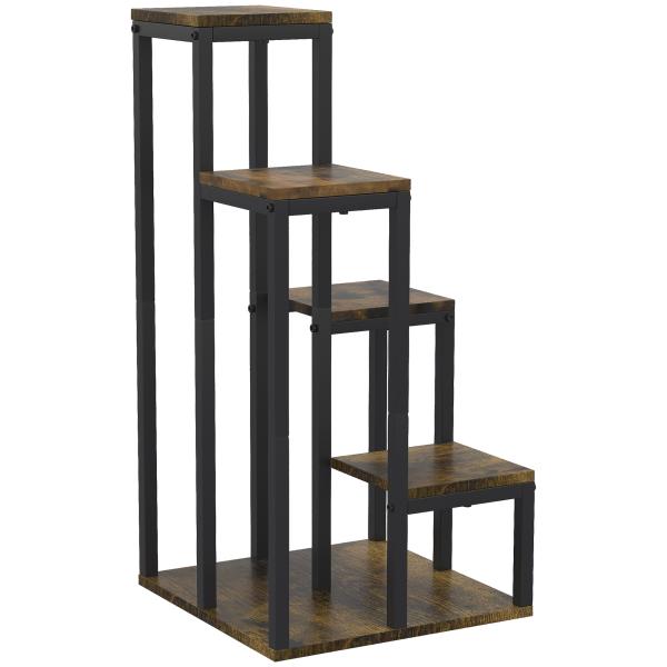 Suporte para Plantas de 4 Níveis com Base, Estante para Vasos para Interior e Exterior, 40x40x81 cm, Castanho