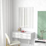 Espelho de Parede Decorativo 70x90 cm Espelho Retangular Espelho de Sala com 4 Ganchos Metálicos Estilo Moderno Branco