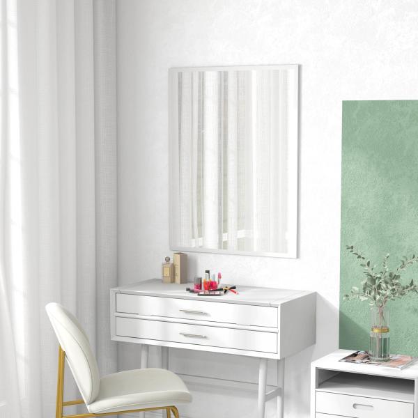 Espelho de Parede Decorativo 70x90 cm Espelho Retangular Espelho de Sala com 4 Ganchos Metálicos Estilo Moderno Branco