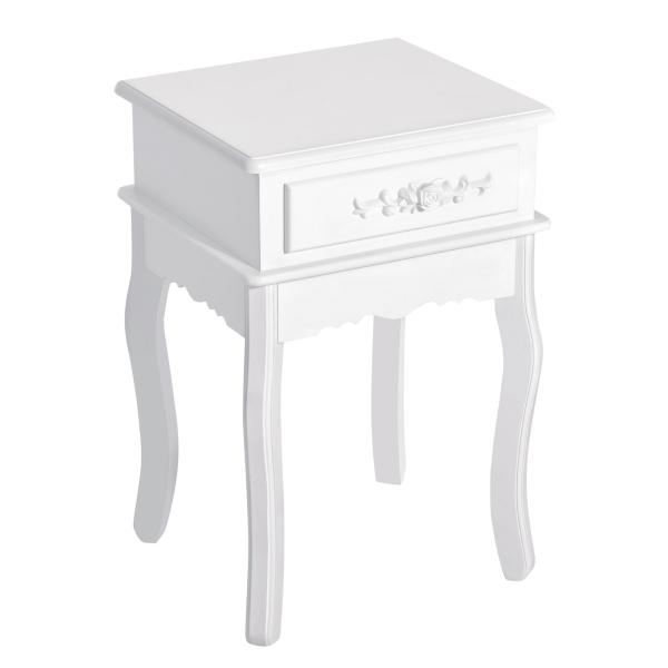 Mesa de Cabeceira com 1 Gaveta Mesa Auxiliar de Madeira para Dormitório Sala de Estar Estilo Moderno 40x35x60cm Branco