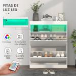 Móvel Sapateira de Entrada com Luzes LED Prateleira Aberta e 2 Gavetas Basculantes para 12 - 16 Pares 80x24x99,5 cm Branco Brilhante