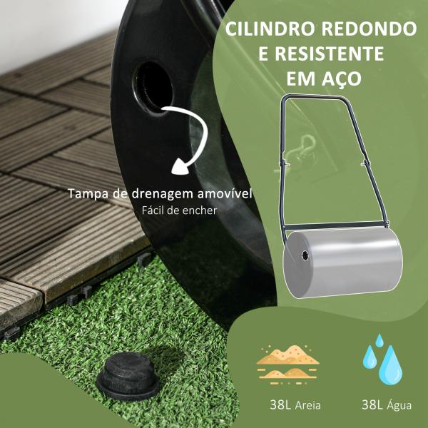 Rolo de Jardim 38L de Aço preenchido com água ou Areia Φ32x50cm Cabo destacável