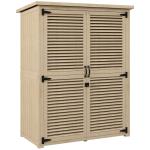 Armário de Jardim de Madeira 0,83 m² 127x65x168 cm com 2 Portas de Persiana 2 Prateleiras 2 Alças e Telhado Impermeável Natural