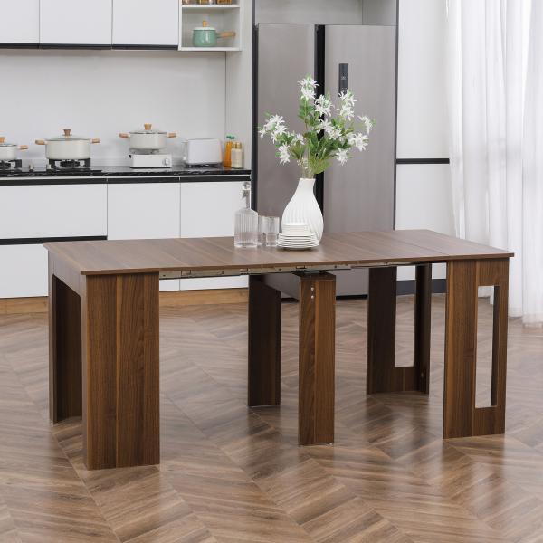 Mesa de Jantar Extensível para 4 - 6 Pessoas com Lateral Abatível Mesa Auxiliar Multifuncional 180x85x75cm Marrom