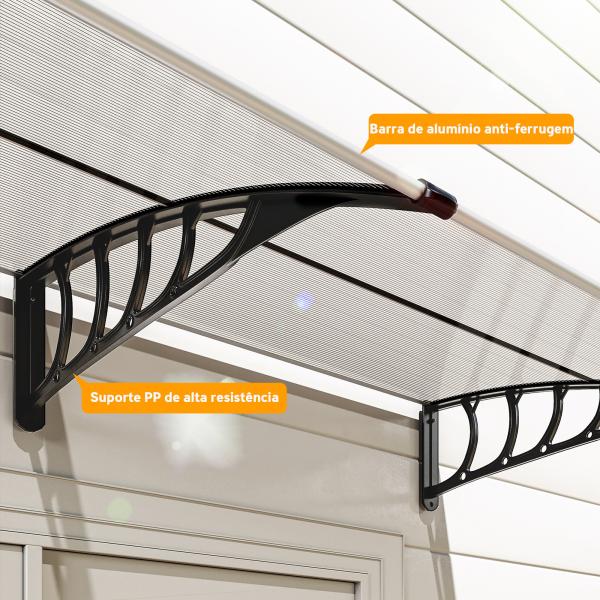 Marquise de Proteção 200x96 cm Marquise Exterior para Portas e Janelas contra o Sol e Chuva com Suporte de PP Policarbonato Transparente