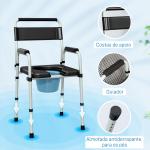 Cadeira Sanita para Pessoas Maiores Dobrável com Altura Ajustável Cubo e Almofadas Antiderrapantes 52,5x46x81,5 - 97 cm Preto