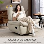 Poltrona Relax Reclinável Manual Giratória Função Baloiço Estofada em PU Reclinável até 135º 97x94x98 cm Creme