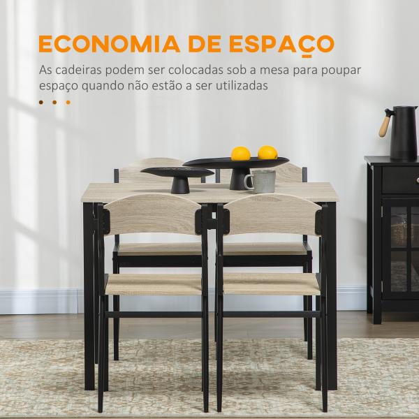 Conjunto de Mesa e Cadeiras de Refeição Mesa de Cozinha Retangular com 4 Cadeiras Estilo Moderno Carvalho e Preto