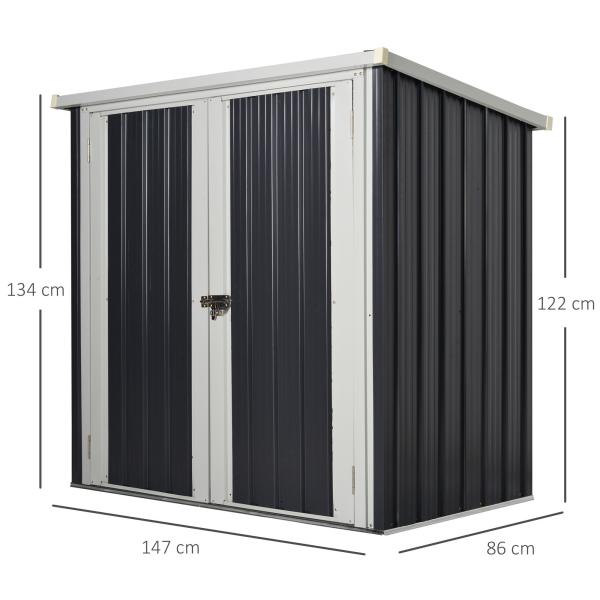Abrigo de Jardim 1,26 m² de Aço Galvanizado com 2 Portas para Armazenamento de Ferramentas 147x86x134 cm Preto