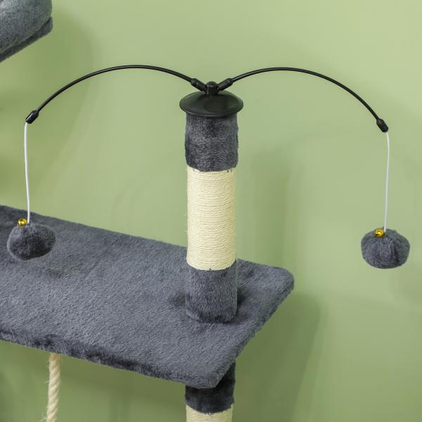 Arranhador para Gatos 134 cm com Caverna Plataformas Bolas de Jogar e Postes de Sisal 124,5x40x134 cm Cinza Escuro