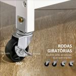 Carrinho de Cozinha com Rodas 1 Gaveta Prateleiras Suporte para 4 Garrafas e Armário Carga 40kg 76x48x88cm Branco e Cinza