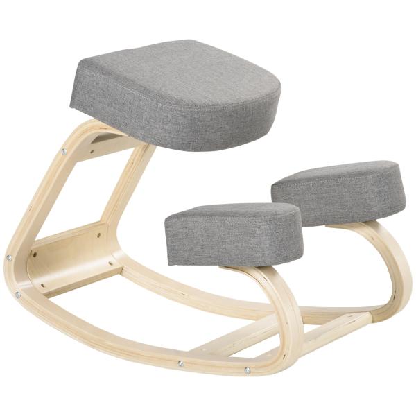 Cadeira Ergonómica para Joelhos com Almofadas e Estrutura em Madeira, Cinzento