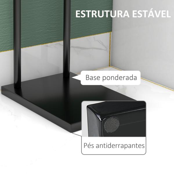 Toalheiro de Pé de 2 Níveis Toalheiro Casa de Banho com Estrutura de Metal Toalheiro em Forma de L 35,5x20x78 cm Preto