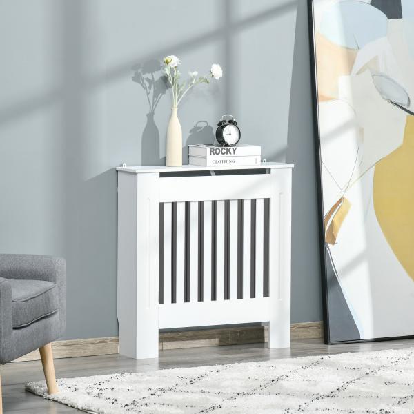 Cobertura Radiador 78x19x81 cm Cobertura para Radiador de MDF com Desenho Moderno e Prateleira Branco