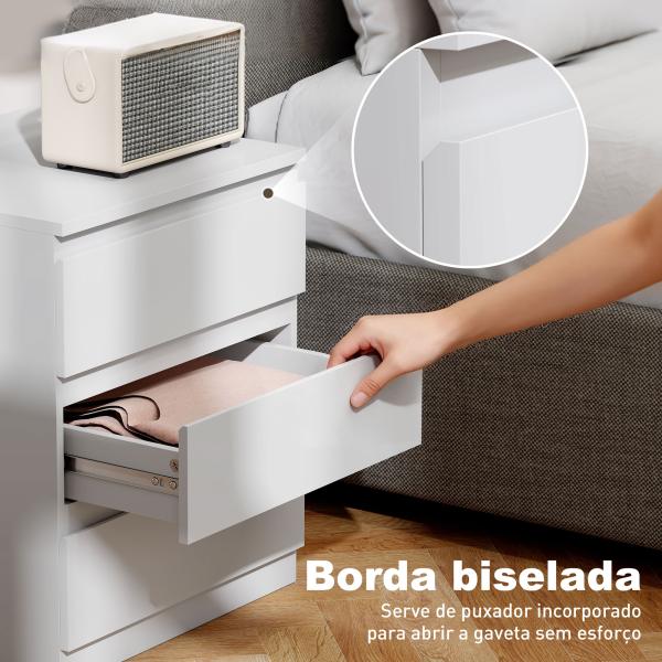 Cómoda com 3 Gavetas com Fecho Suave para Quarto Escritório Estilo Moderno 45x40x52,8 cm Branco