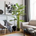 Planta Artificial Palmeira Areca com Vaso e 30 Folhas Decoração para Interior e Exterior Ø19,5x190 cm Verde