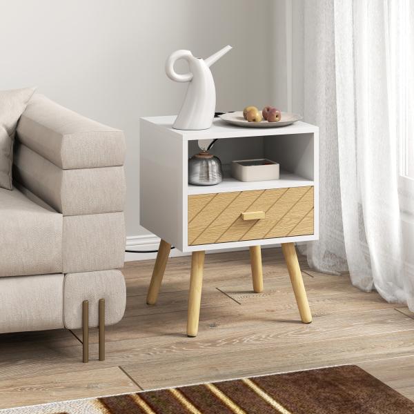 Mesa de Cabeceira com Estação de Carregamento Gaveta 2 Tomadas AC Porta USB e Tipo - C 40x35x54,7 cm Branco