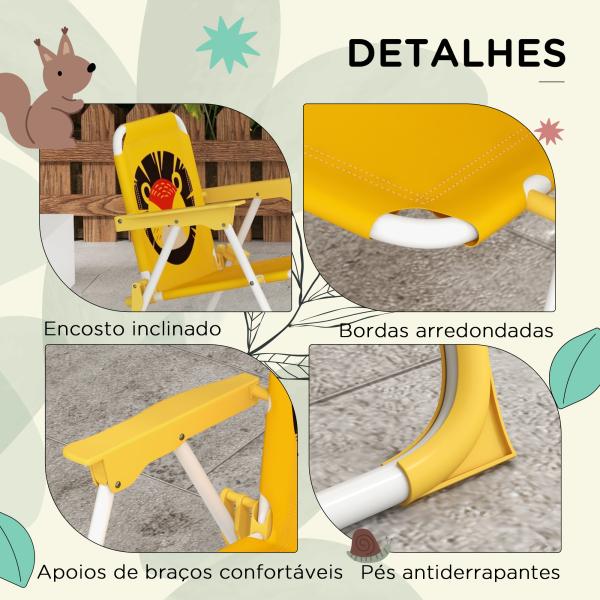 Conjunto Infantil de Mesa e Cadeiras de Exterior Conjunto de 2 Cadeiras Dobráveis e Mesa para Crianças Amarelo e Castanho