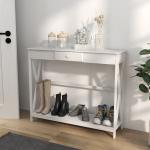 Mesa Consola Clássica com 1 Gaveta e 1 Prateleira de Armazenamento para a Entrada Mesa Auxiliar Sala de Estar Estilo Elegante 100x30x81cm Branco
