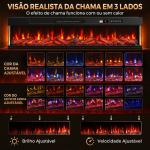 Lareira Elétrica Encastrável ou de Chão 750/1500W, 3 Lados, 12 Cores de Chama 3D, Termóstato, Comando à Distância, Preto