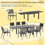 Conjunto de Jardim Refeição de 9 Peças com Mesa Extensível 8 Cadeiras Empilháveis 135 - 270x89x74cm Cinza