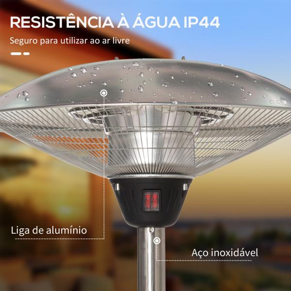 Aquecedor de Jardim Elétrico 3000W Aquecedor Infravermelho com 3 Níveis de Aquecimento Proteção IP44 Ø58,5x160 - 200cm Prata