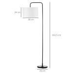 Candeeiro de Pé Moderno Lâmpada E27 Máx. 40W com Ecrã de Linho e Interruptor de Pé 64x38x163,5cm Branco e Preto