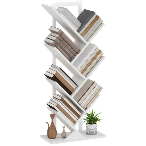 Estante em Forma de Árvore de 7 Níveis Estante de Livros com 7 Prateleiras e Estrutura de Aço 50x24x109 cm Branco