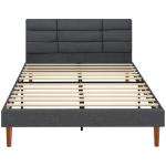 Cama Estofada 140x200 cm com Cabeceira Almofadada, Estrado de Ripas e Espaço Livre Inferior, Cinzento