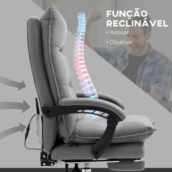Cadeira de Escritório com 6 Pontos de Massagem e 5 Modos Reclinável com Função de Aquecimento 66x74x114 - 121,5 cm Cinza