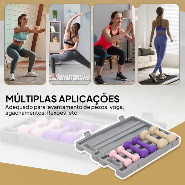 Conjunto de 6 Halteres Hexagonais de 1,5 kg 1 kg e 0,5 kg com Revestimento de PU e Mala 43x18x7,5 cm Multicolor