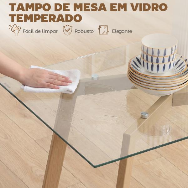 Mesa de Jantar Retangular Moderna para 6 Pessoas Superfície de Vidro Temperado 150x75x76 cm Transparente