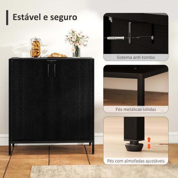 Aparador para Sala de Estar Moderno com Prateleira Ajustável e Base Elevada 80x40x90 cm Preto