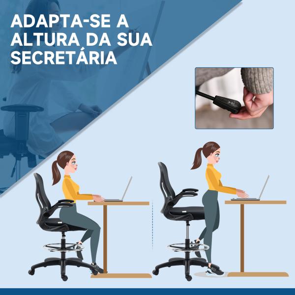 Cadeira de Escritório com Suporte Lombar Apoio para os Braços Dobrável e Altura Ajustável 59x65x102 - 122 cm Preto