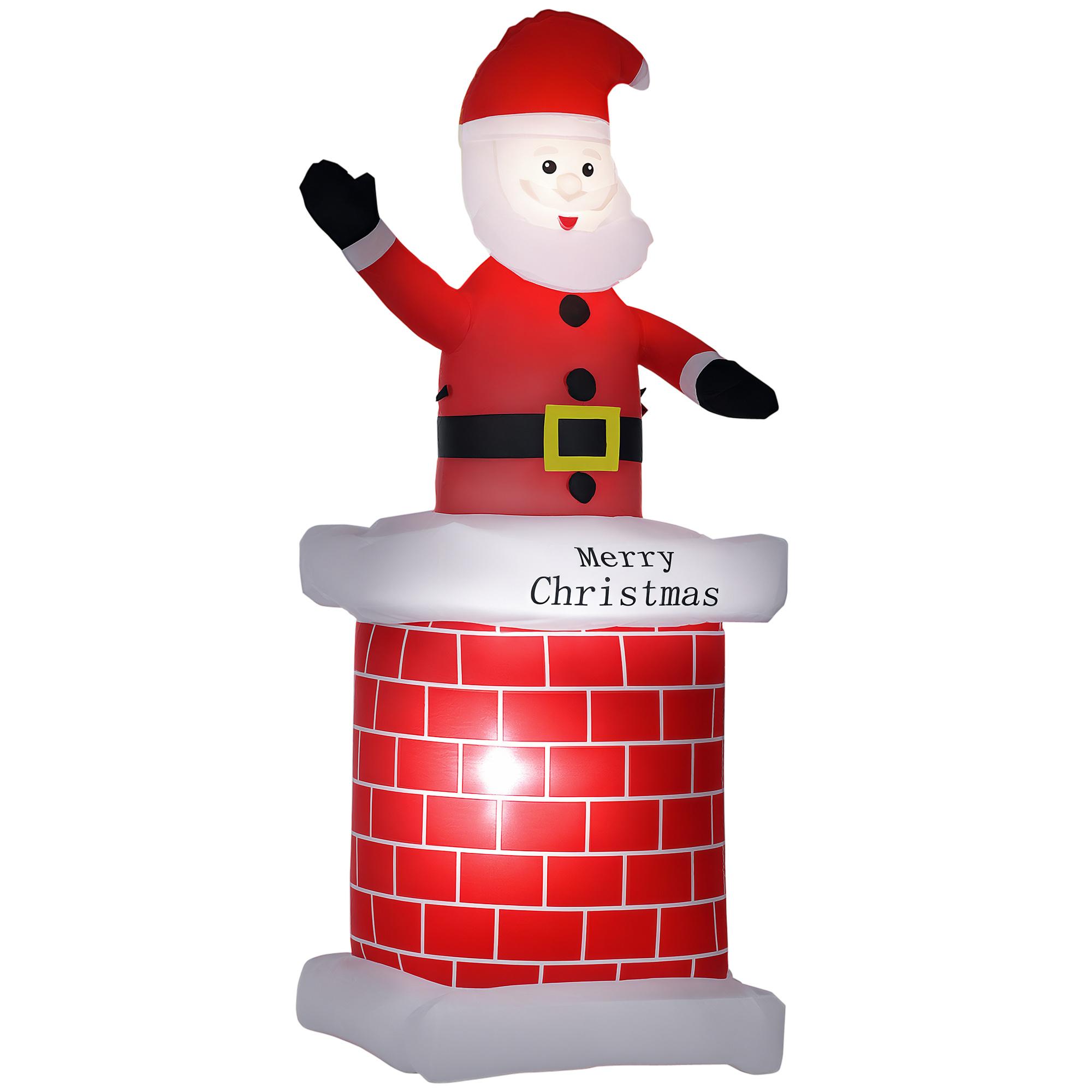 Pai Natal Insuflável com Chaminé 2 Luzes LED e Insuflador Elétrico Decoração de Natal 80x70x210 cm Multicor