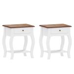 Conjunto de 2 Mesas de Cabeceira com Gaveta Estante Aberto e Bancada Efeito Carvalho Estilo Francês 45x35x55 cm Branco e Carvalho