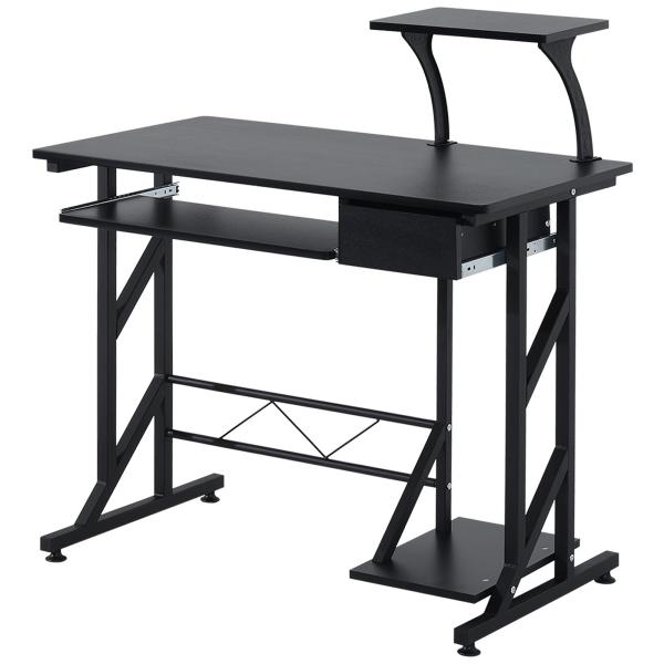 Mesa de Computador com 1 Gaveta Bandeja para Teclado e Suporte para CPU para Escritório Estúdio 90x50x95 cm Preto