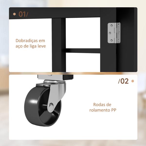 Mesa de Cozinha com Laterais Dobráveis Mesa de Refeição com 2 Rodas e Prateleiras Estilo Moderno 120x60x75 cm Preto