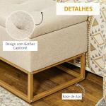 Banco de Armazenamento Retangular Estofado em Linho com Pés de Aço para Sala de Estar Dormitório 110x44x48 cm Bege