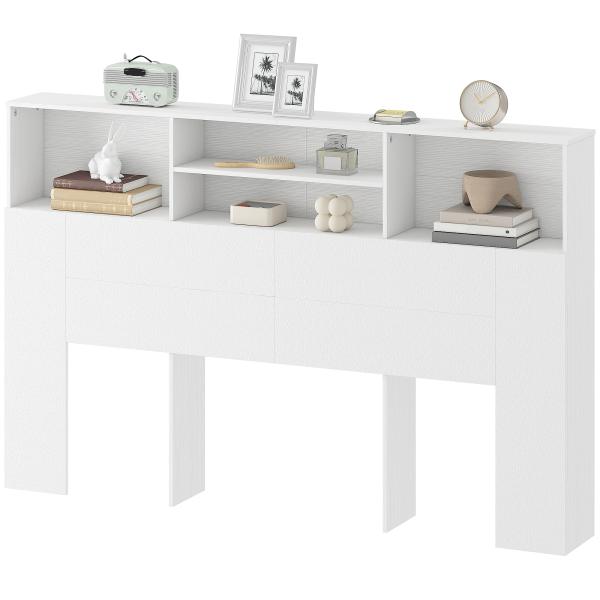 Cabeceira de Cama 160 cm com Arrumação e 4 Compartimentos Abertos para Quarto, Branco