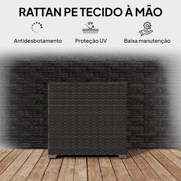 Baú de Armazenamento Exterior de Ratã de 253L com Vara Hidráulica Forro com Fecho e Estrutura de Aço Preto