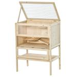 Gaiola de Madeira para Hamster com 5 Plataformas Rampa Dobrável Janela de Acrílico e Prateleira Inferior 60x40x80 cm Madeira Natural